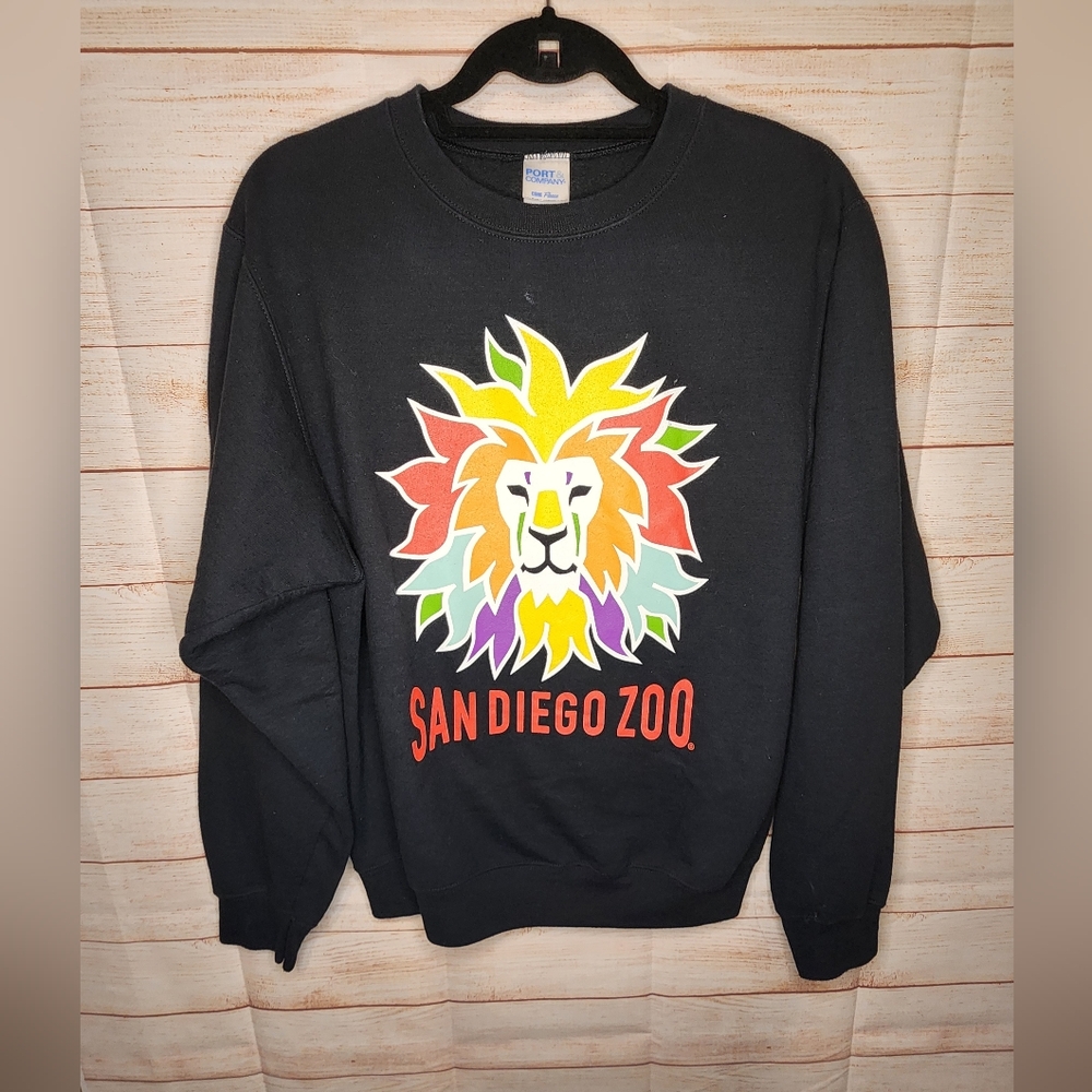 Black San Diego Zoo Sweatshirt with Colorful Lion